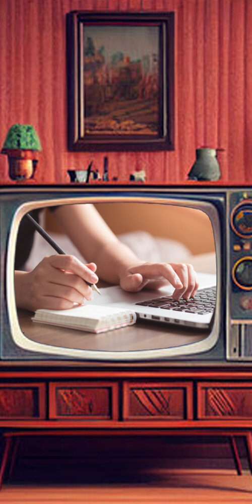 Writing in a book on television - Why Enroll In Comedy Writing Classes? - The Home Comedy Theater Chicago